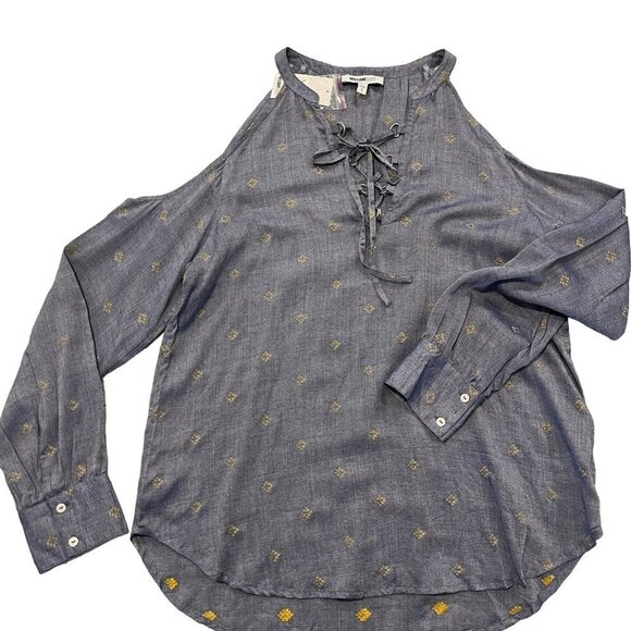 NWT William Rast Blue Cold Shoulder Long Sleeve Lace-up Blouse sz. Small - Picture 2 of 7